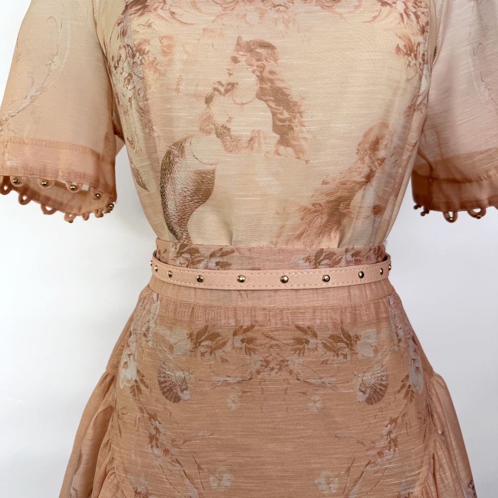 Short sleeve printing spring shirt hollow mermaid skirt