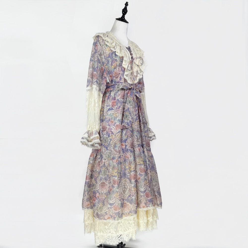 Vacation floral splice dress long sleeve loose long dress