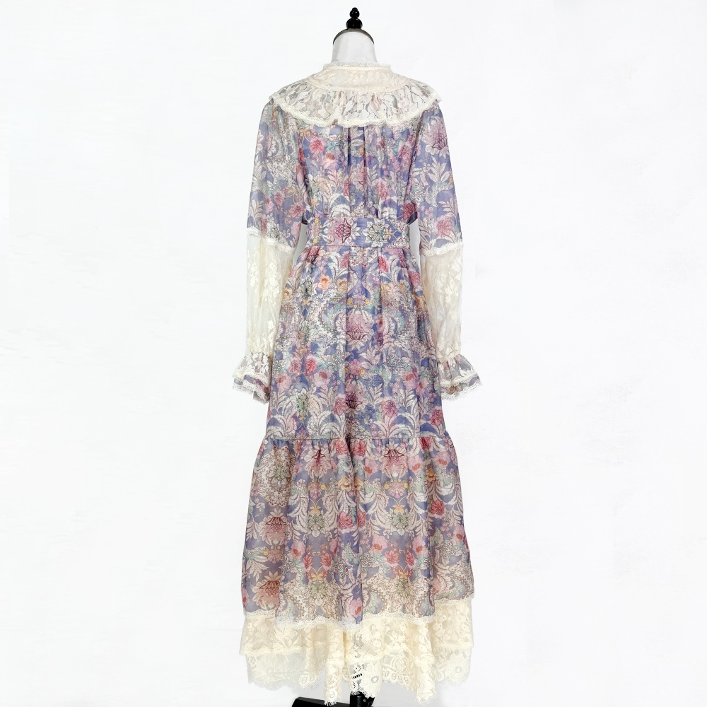 Vacation floral splice dress long sleeve loose long dress