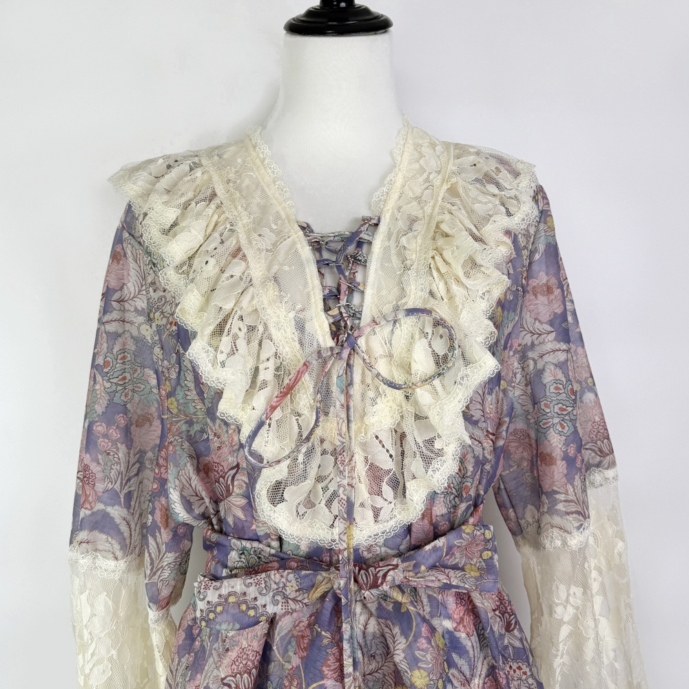 Vacation floral splice dress long sleeve loose long dress