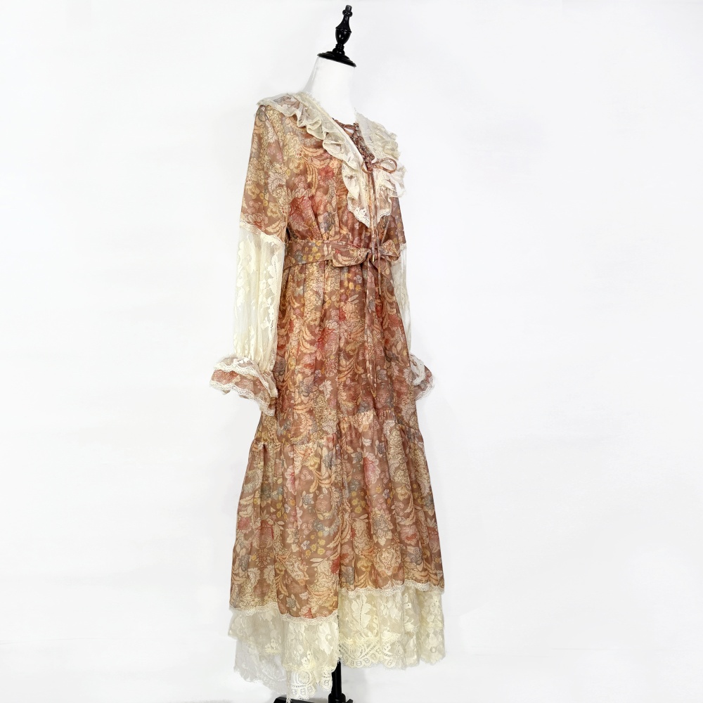 Vacation floral splice dress long sleeve loose long dress