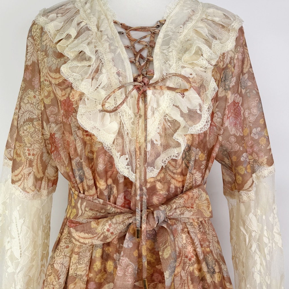 Vacation floral splice dress long sleeve loose long dress