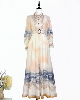 Big skirt lapel beading spring and summer dress