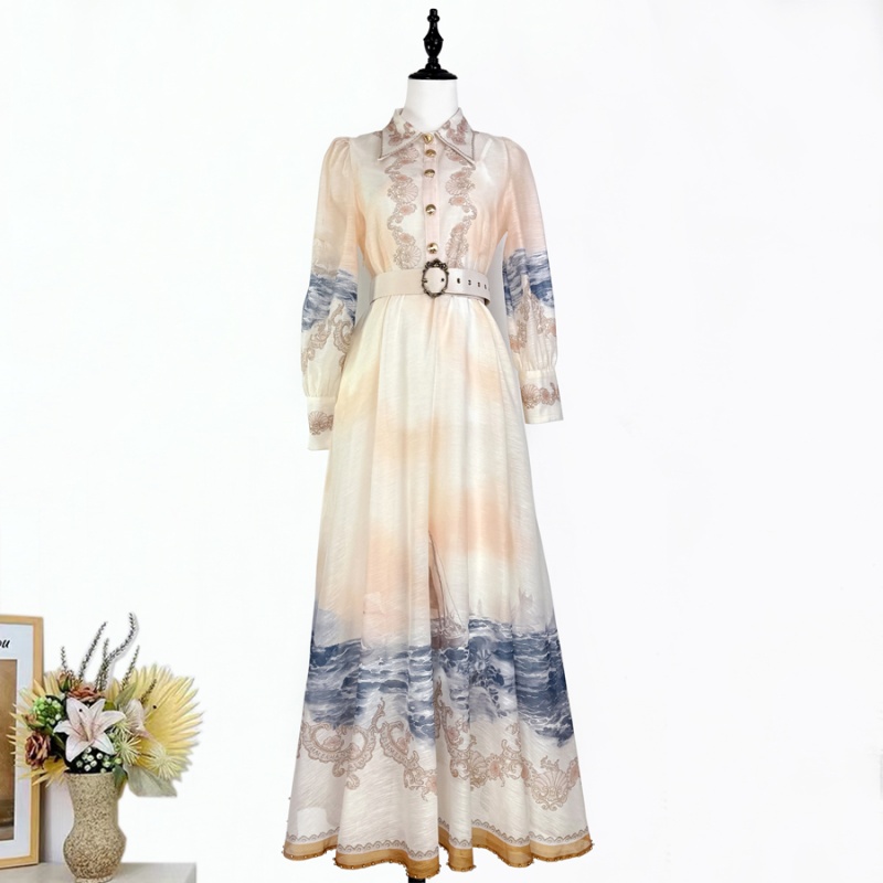 Big skirt lapel beading spring and summer dress