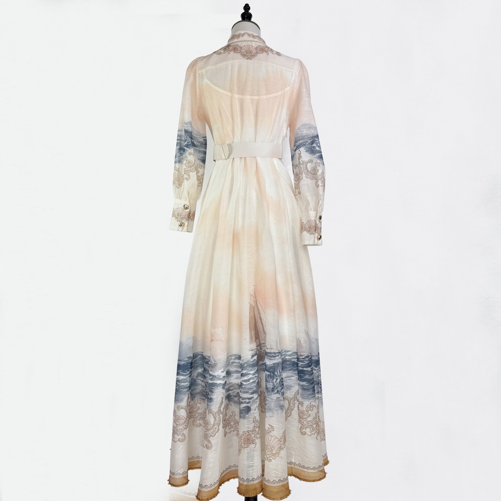 Big skirt lapel beading spring and summer dress