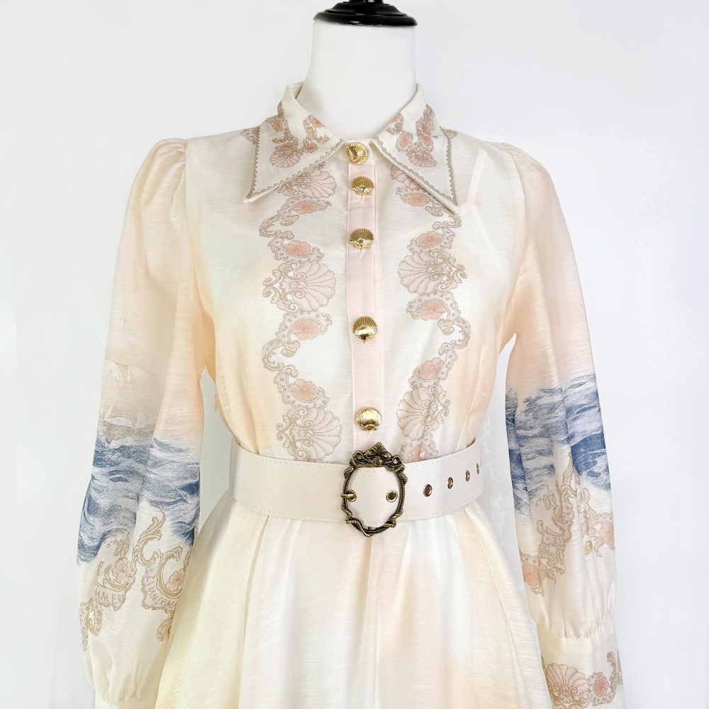 Big skirt lapel beading spring and summer dress