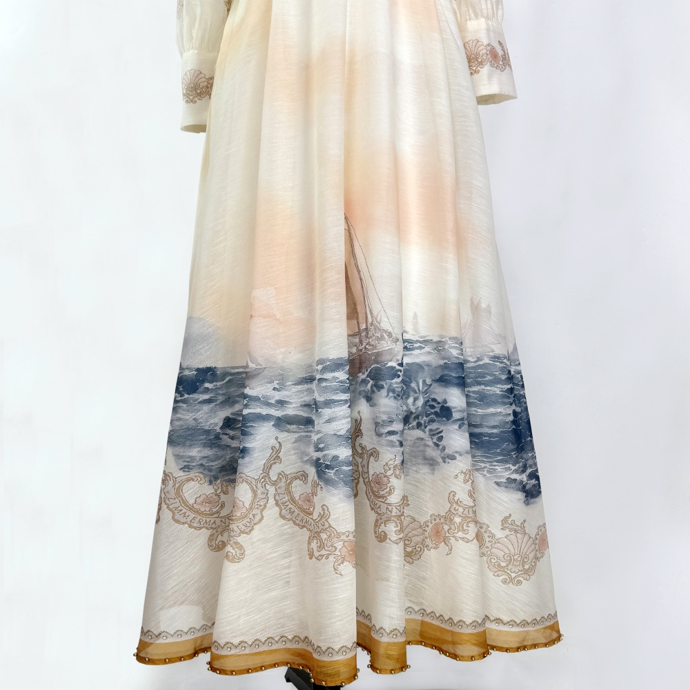 Big skirt lapel beading spring and summer dress