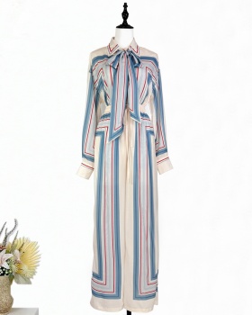 Printing long sleeve long pants Casual blue shirt a set