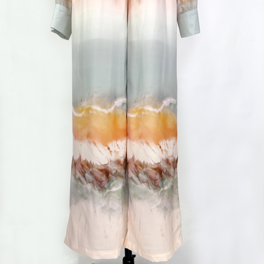 Printing long sleeve long pants Casual blue shirt a set