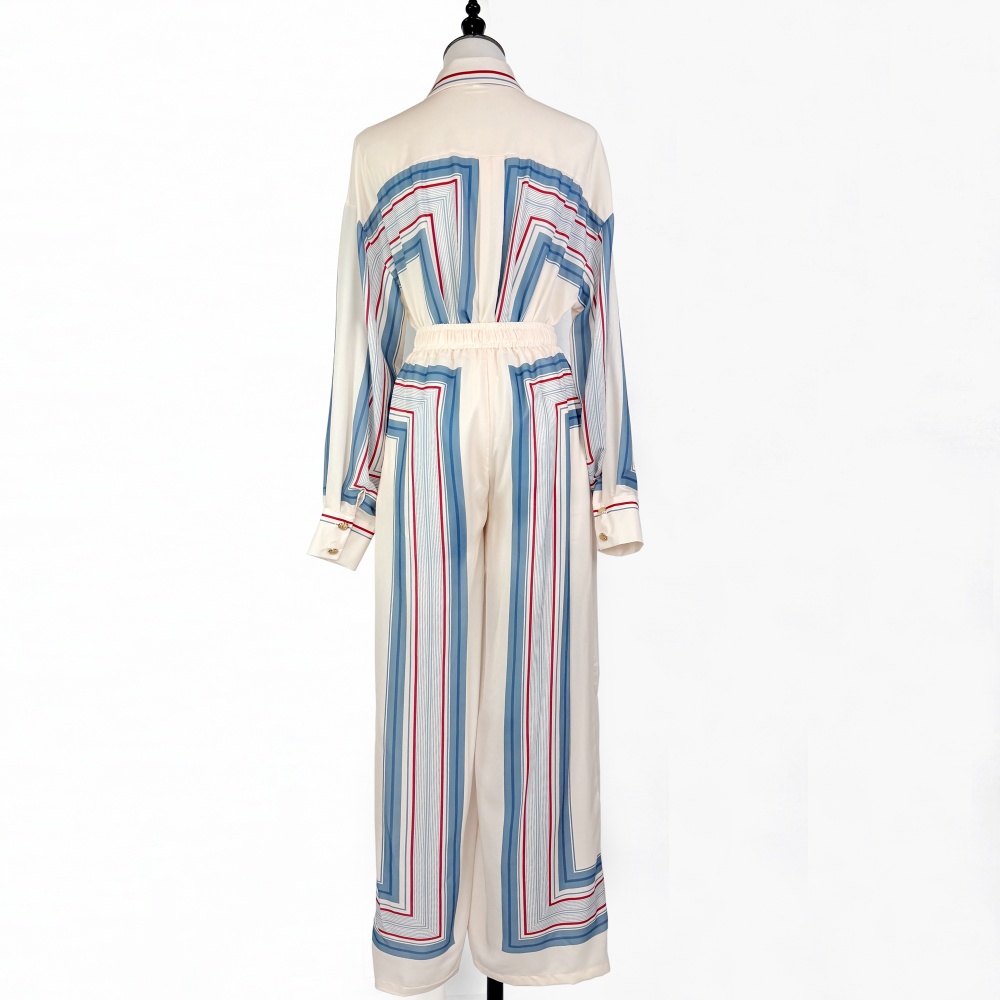 Printing long sleeve long pants Casual blue shirt a set