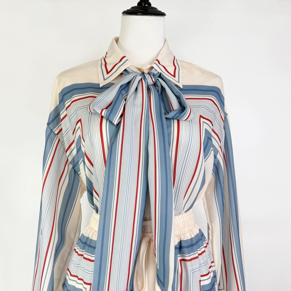 Printing long sleeve long pants Casual blue shirt a set