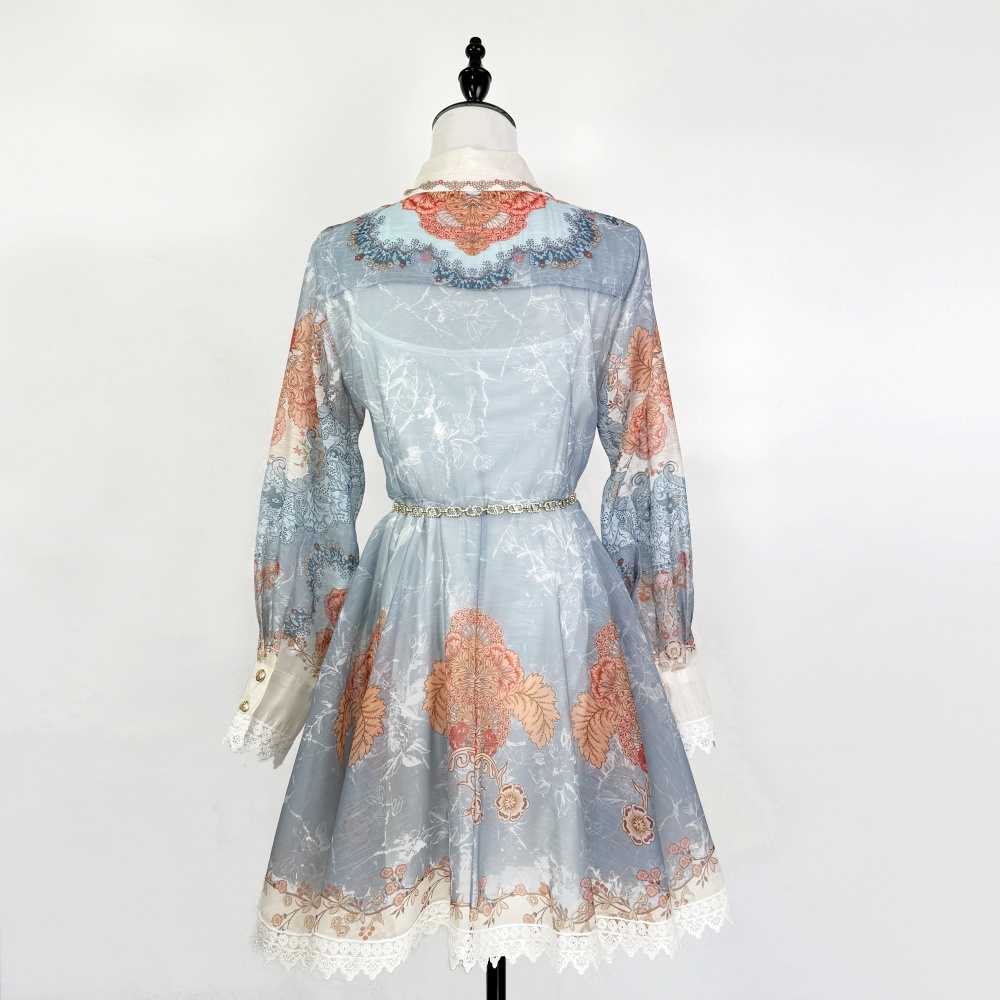 Short spring and summer stitching retro lapel dress