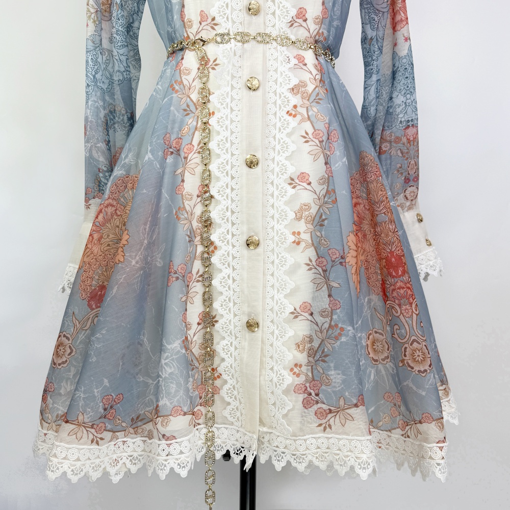 Short spring and summer stitching retro lapel dress