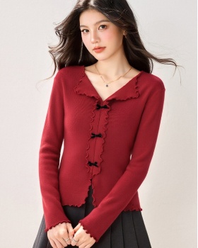 Bow bottoming sweater autumn and winter wood ear tops