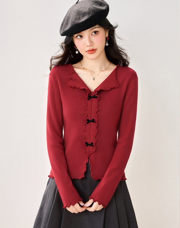 Bow bottoming sweater autumn and winter wood ear tops