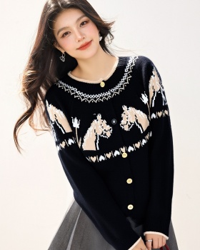 Slim spring tops pony long sleeve sweater