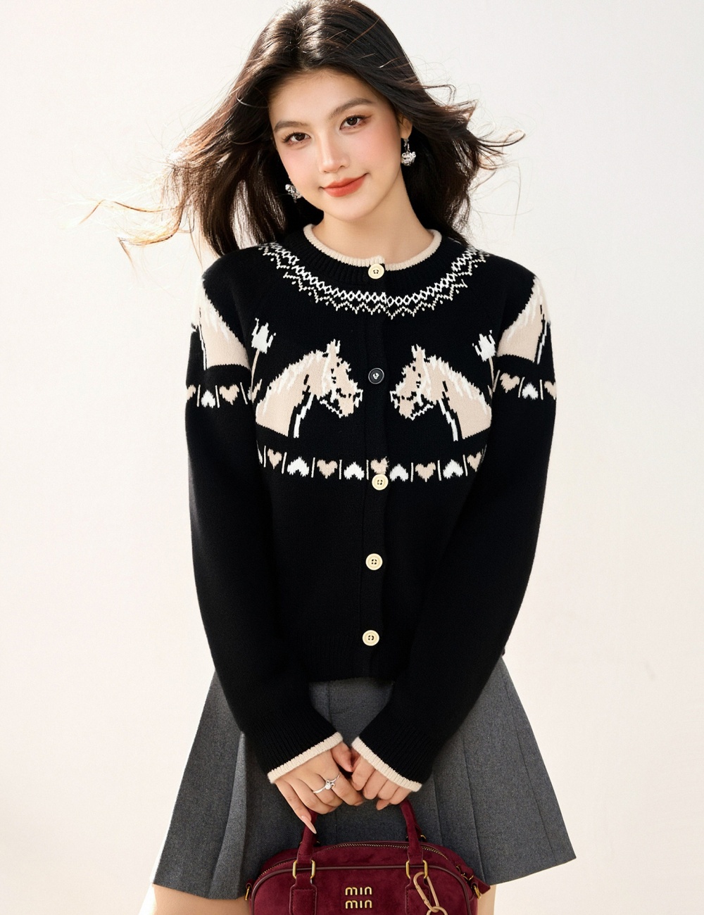 Slim spring tops pony long sleeve sweater