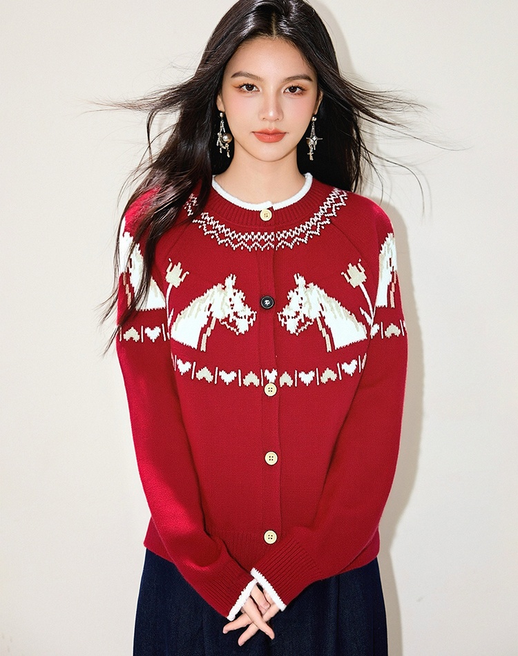 Slim spring tops pony long sleeve sweater