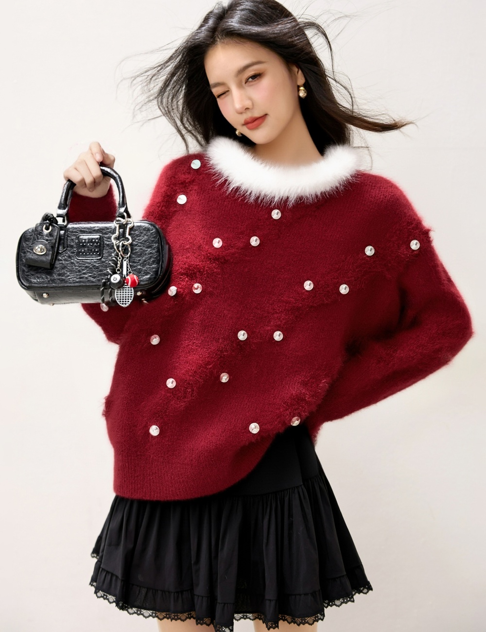 Loose pullover tops sequins sweater for women