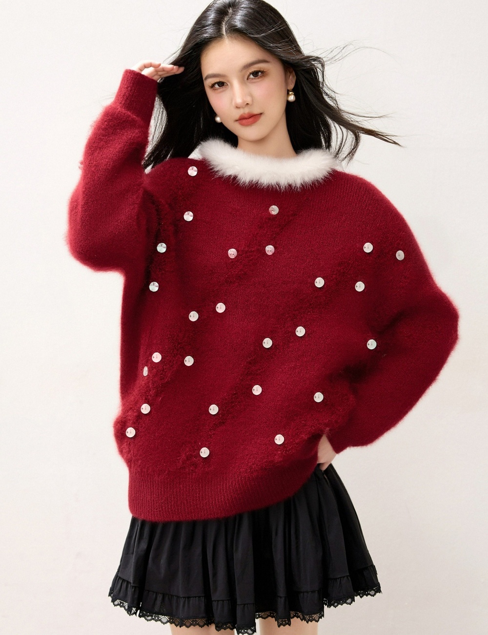 Loose pullover tops sequins sweater for women
