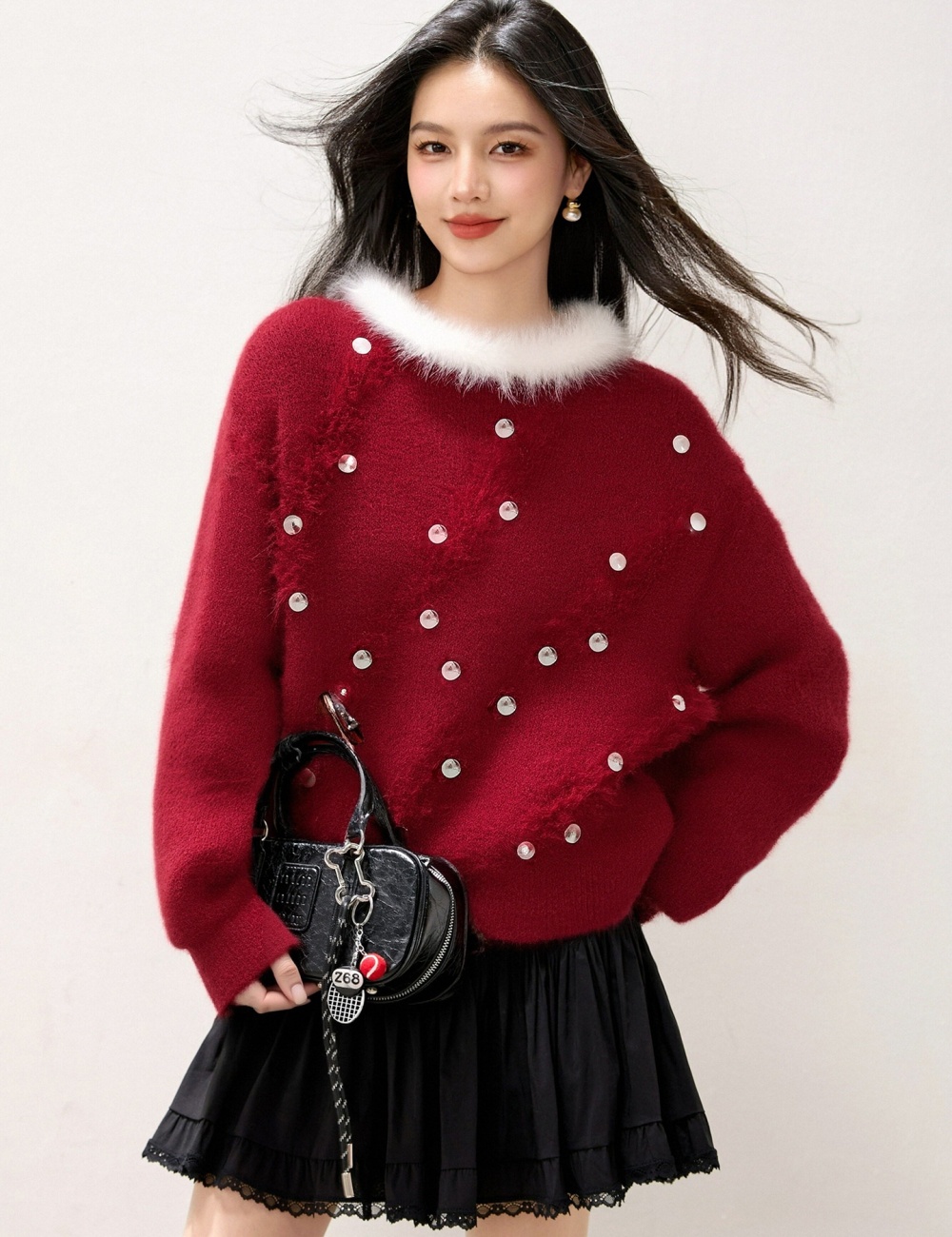 Loose pullover tops sequins sweater for women