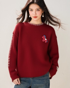 Pony mixed colors spring tops splice winter sweater for women