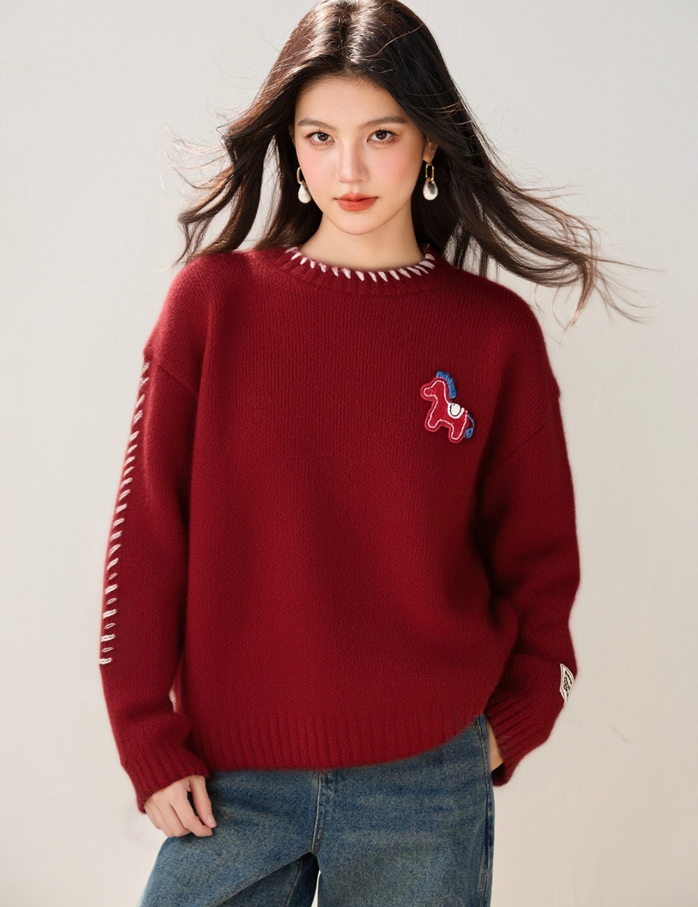 Pony mixed colors spring tops splice winter sweater for women