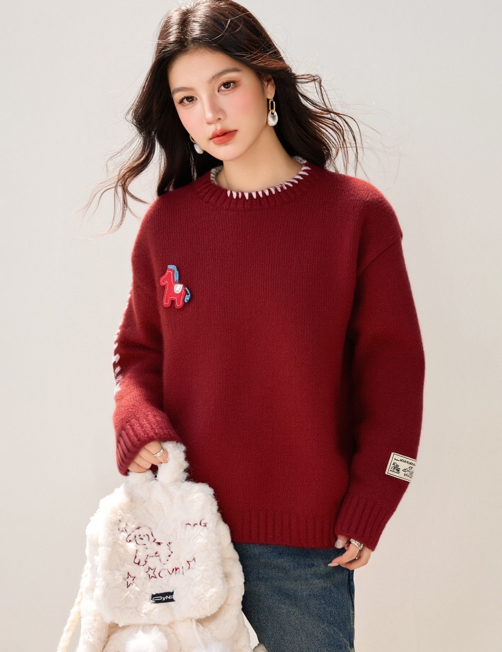 Pony mixed colors spring tops splice winter sweater for women