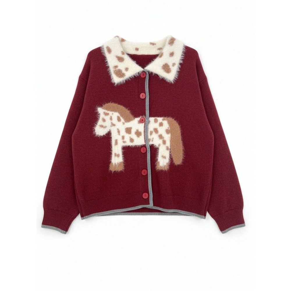 Jacquard red pony tops spots spring cardigan