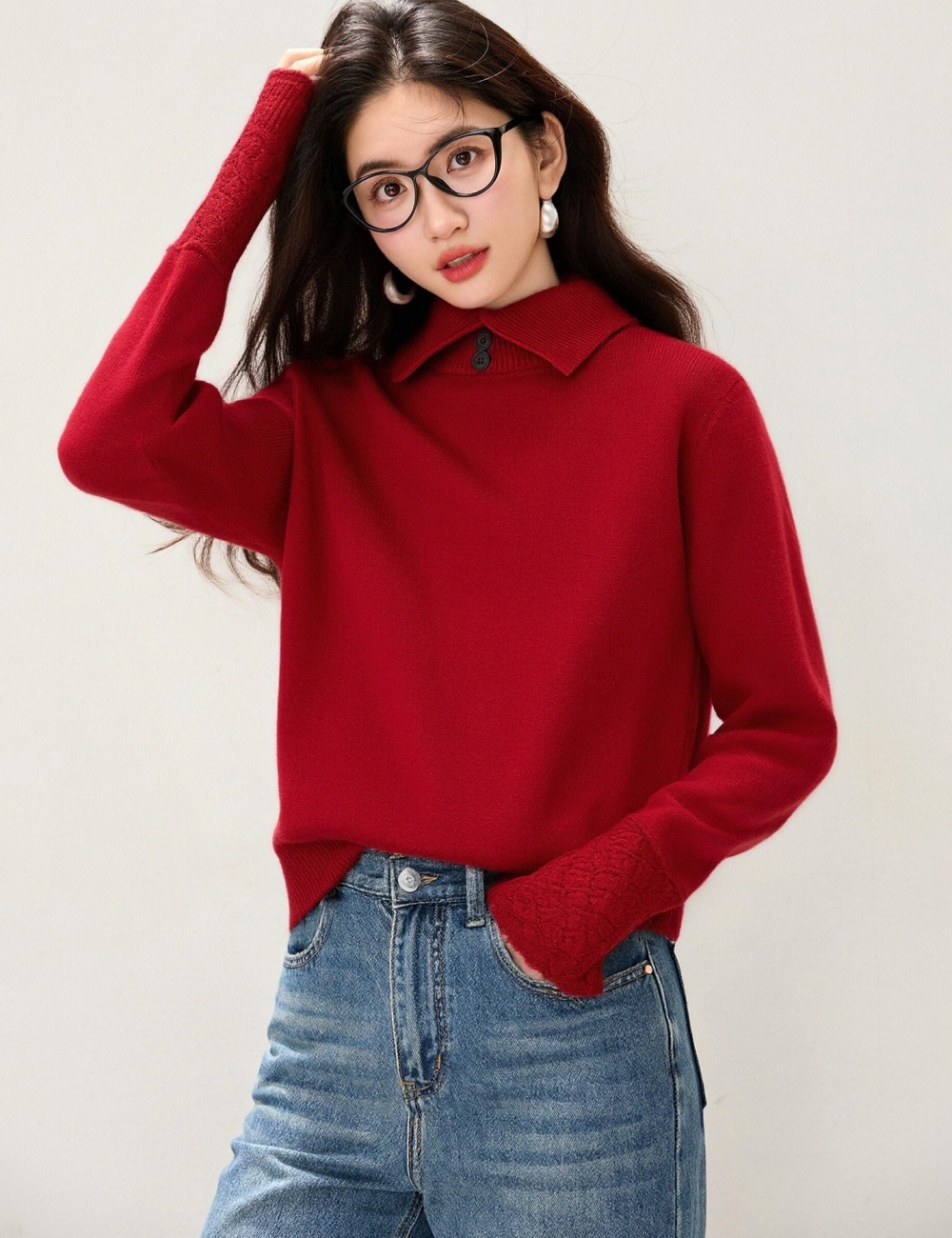 Pure loose coat long sleeve Korean style sweater for women