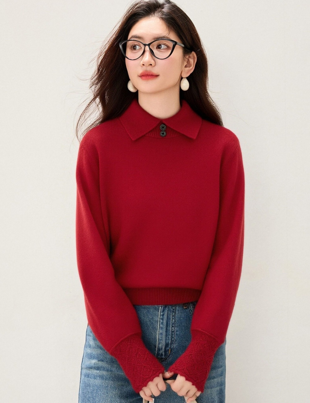 Pure loose coat long sleeve Korean style sweater for women