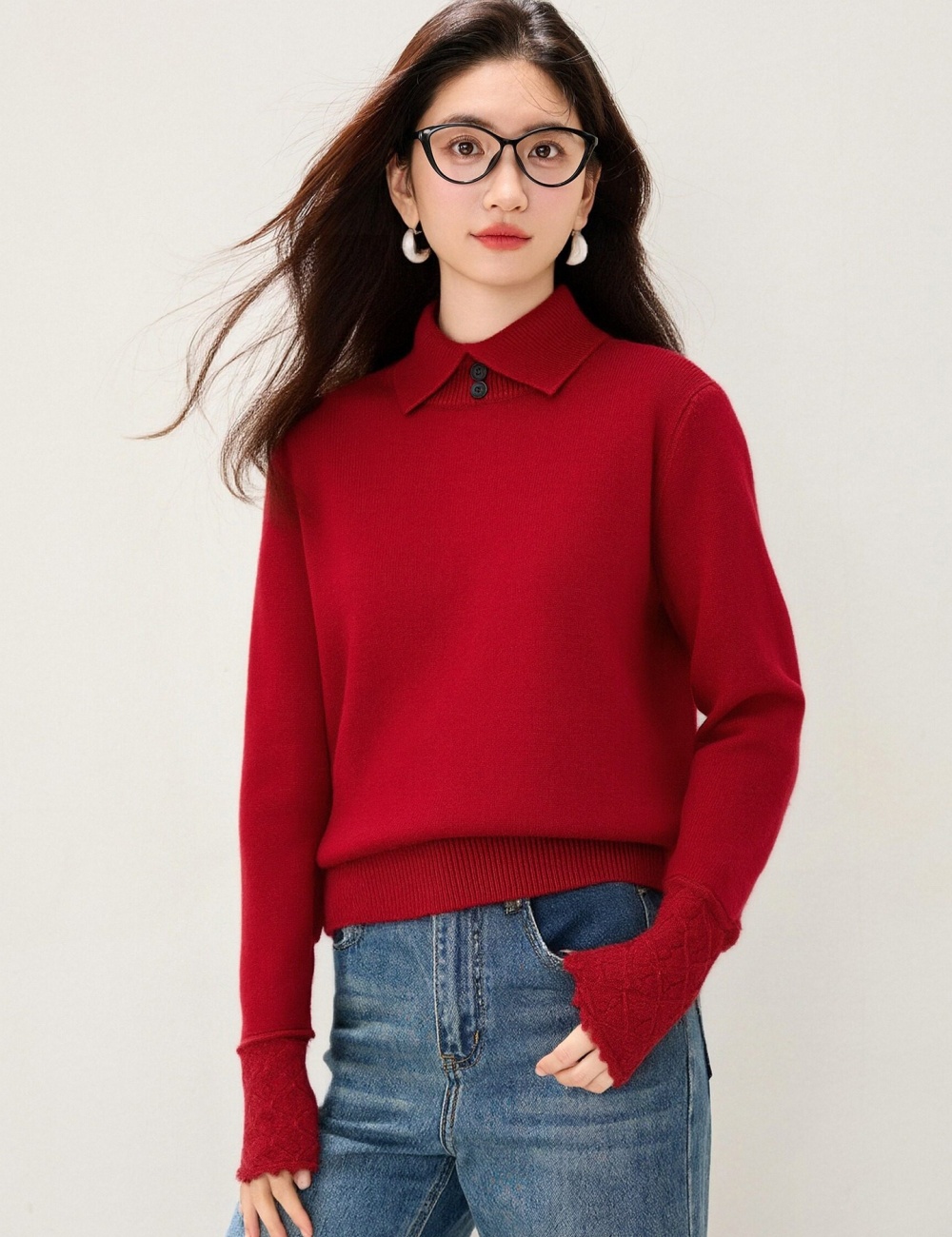 Pure loose coat long sleeve Korean style sweater for women