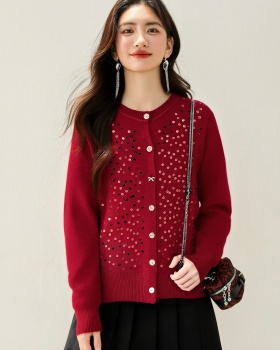Temperament spring tops round neck knitted cardigan