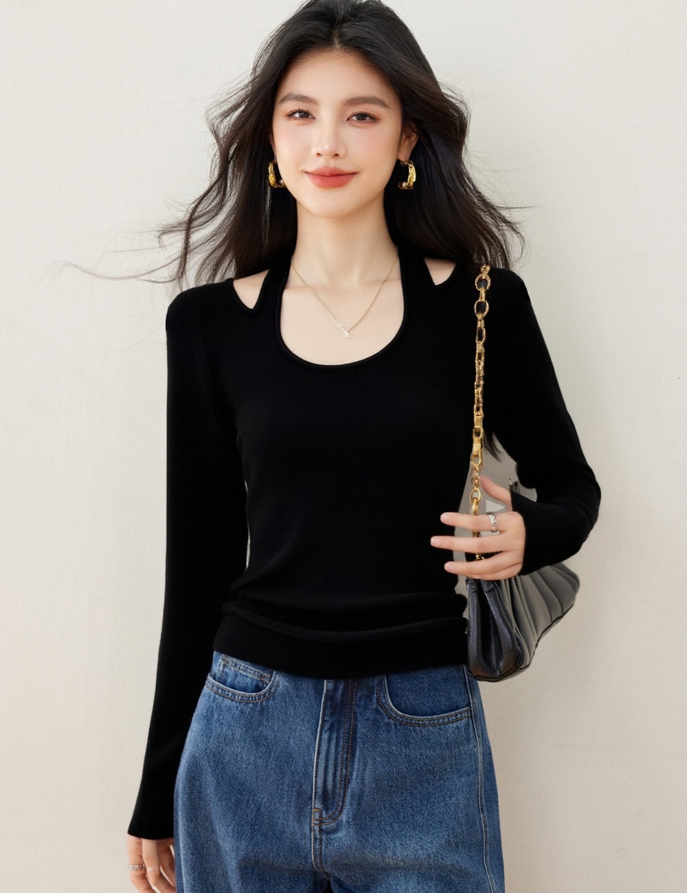 Spring halter bottoming shirt slim unique tops for women