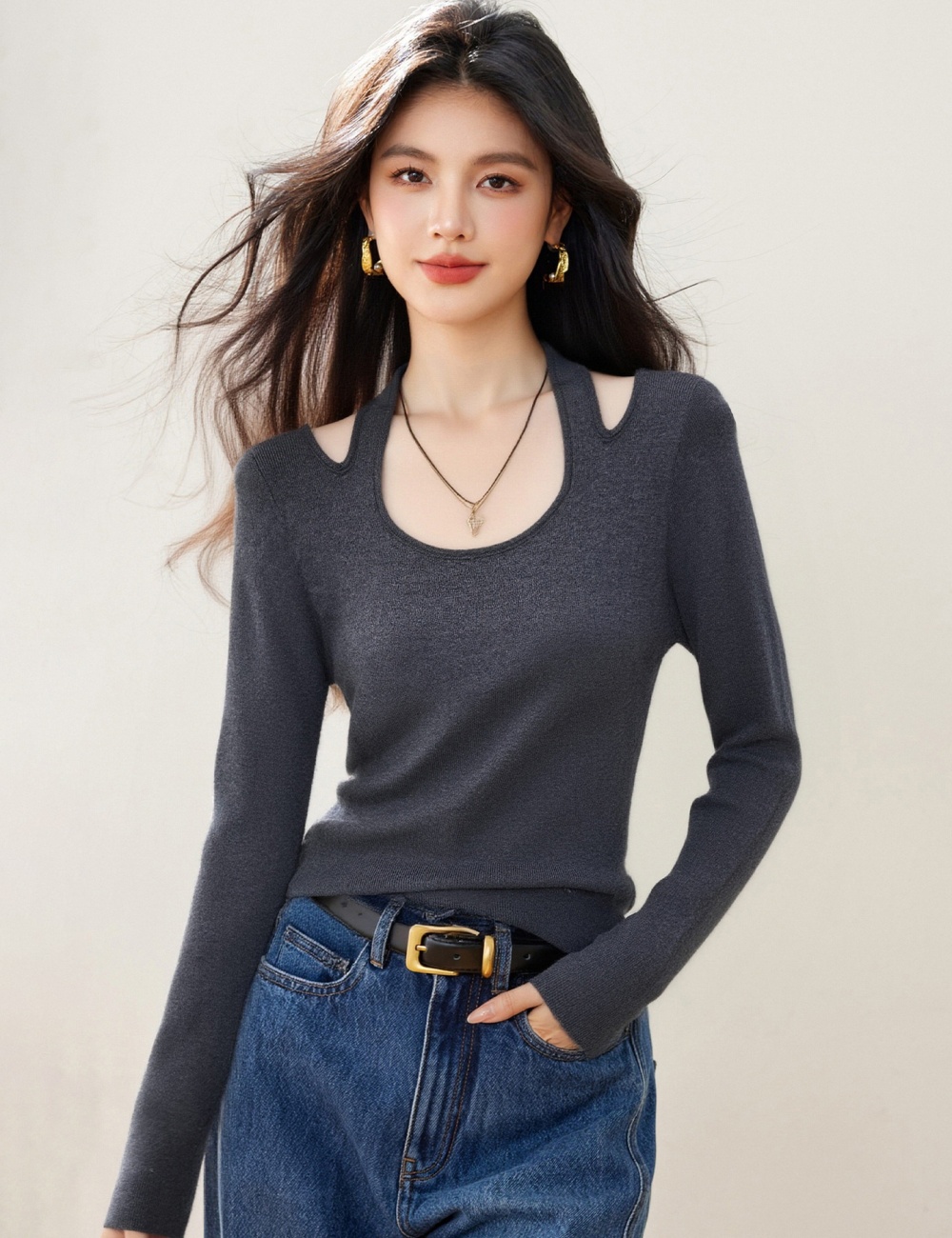 Spring halter bottoming shirt slim unique tops for women
