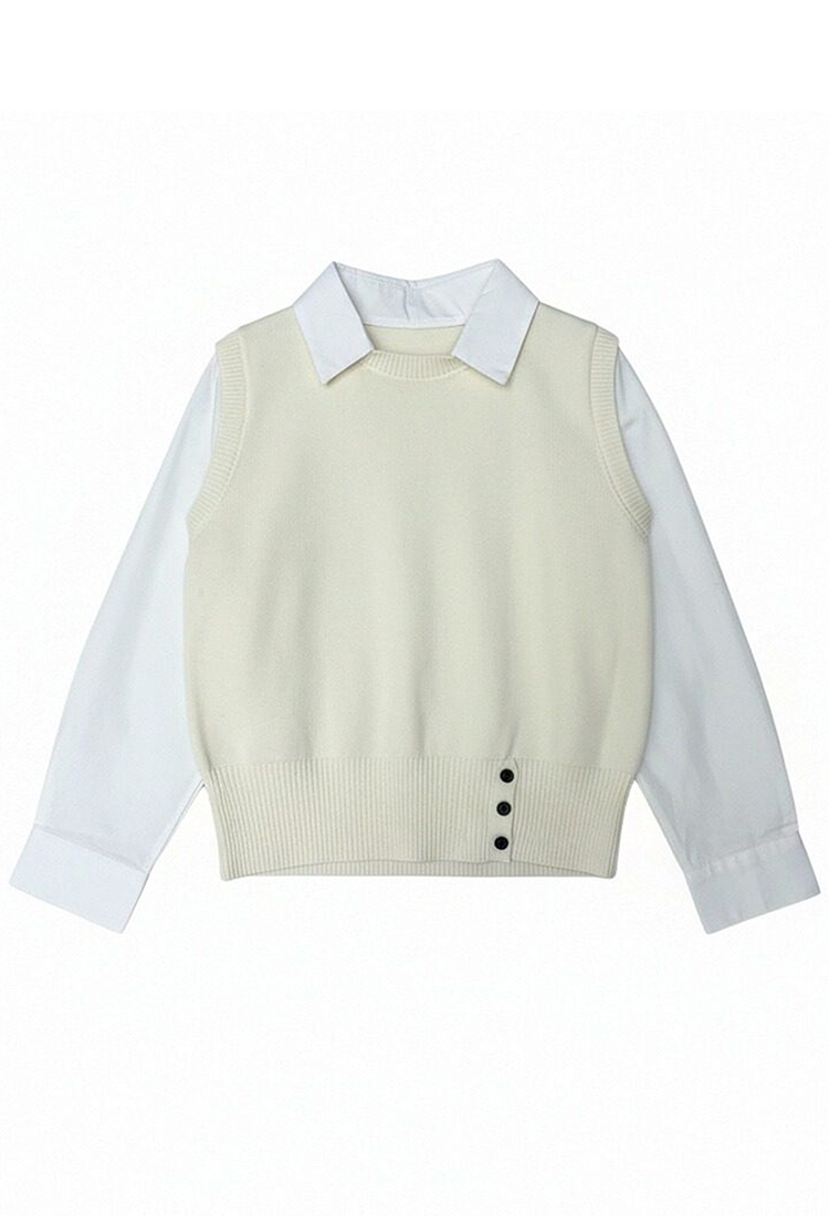 Splice fashion tops Pseudo-two long sleeve sweater for women