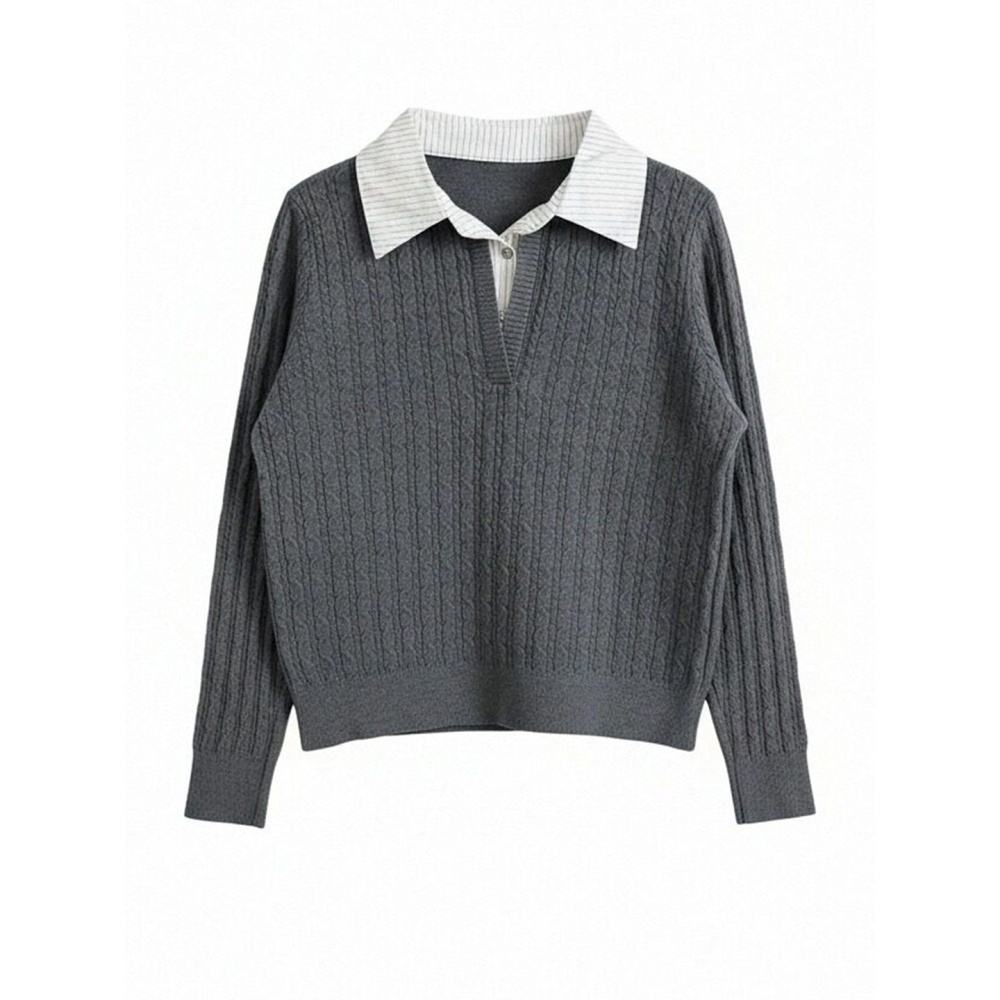 Splice tender sweater Pseudo-two shirt collar tops for women