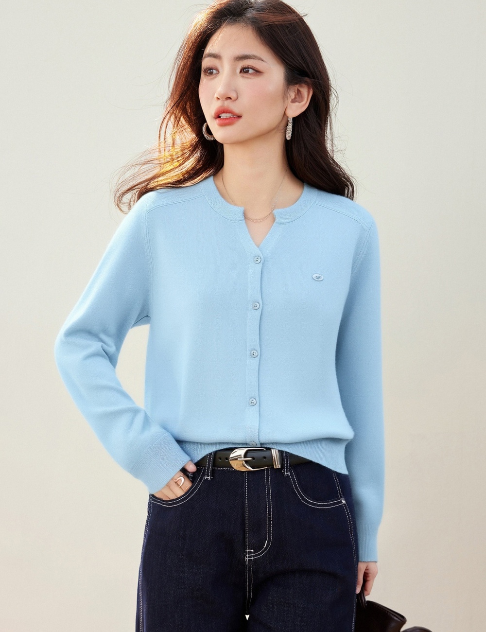 Slim knitted round neck coat Korean style spring cardigan