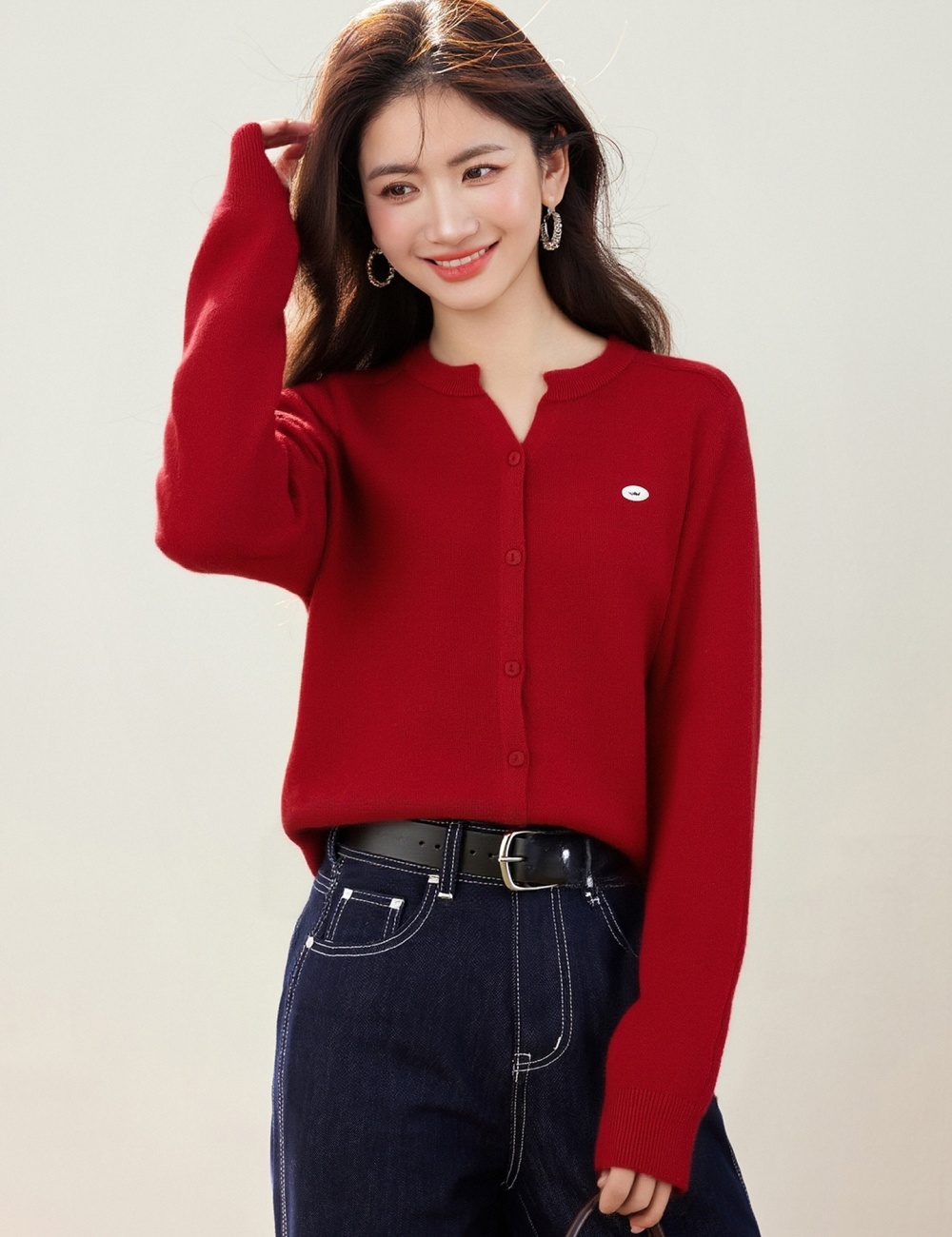 Slim knitted round neck coat Korean style spring cardigan