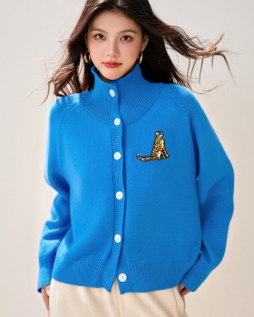 All-match lazy slim tops loose half high collar sweater for women