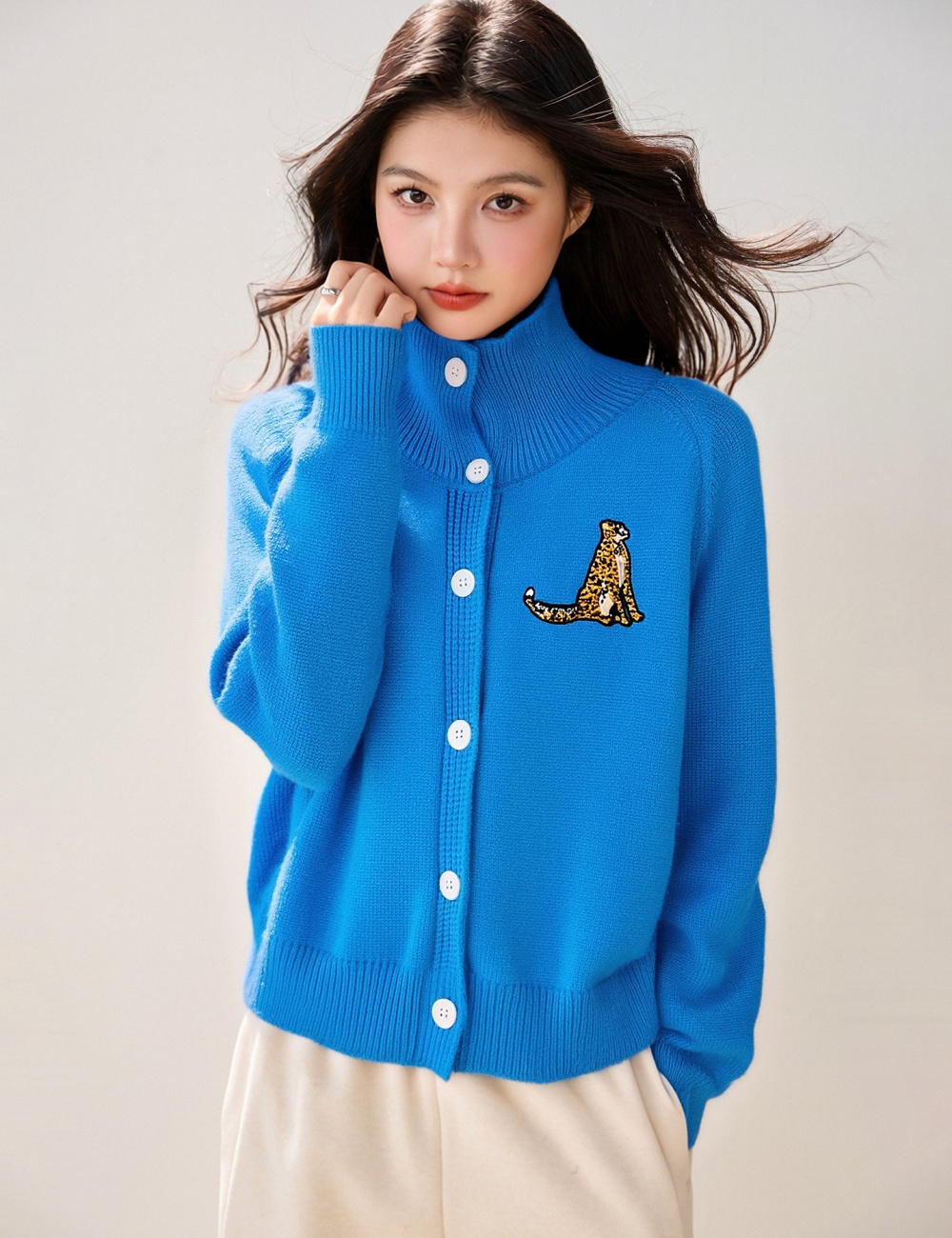 All-match lazy slim tops loose half high collar sweater for women