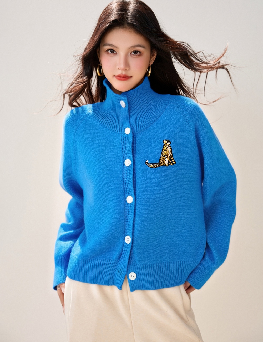 All-match lazy slim tops loose half high collar sweater for women