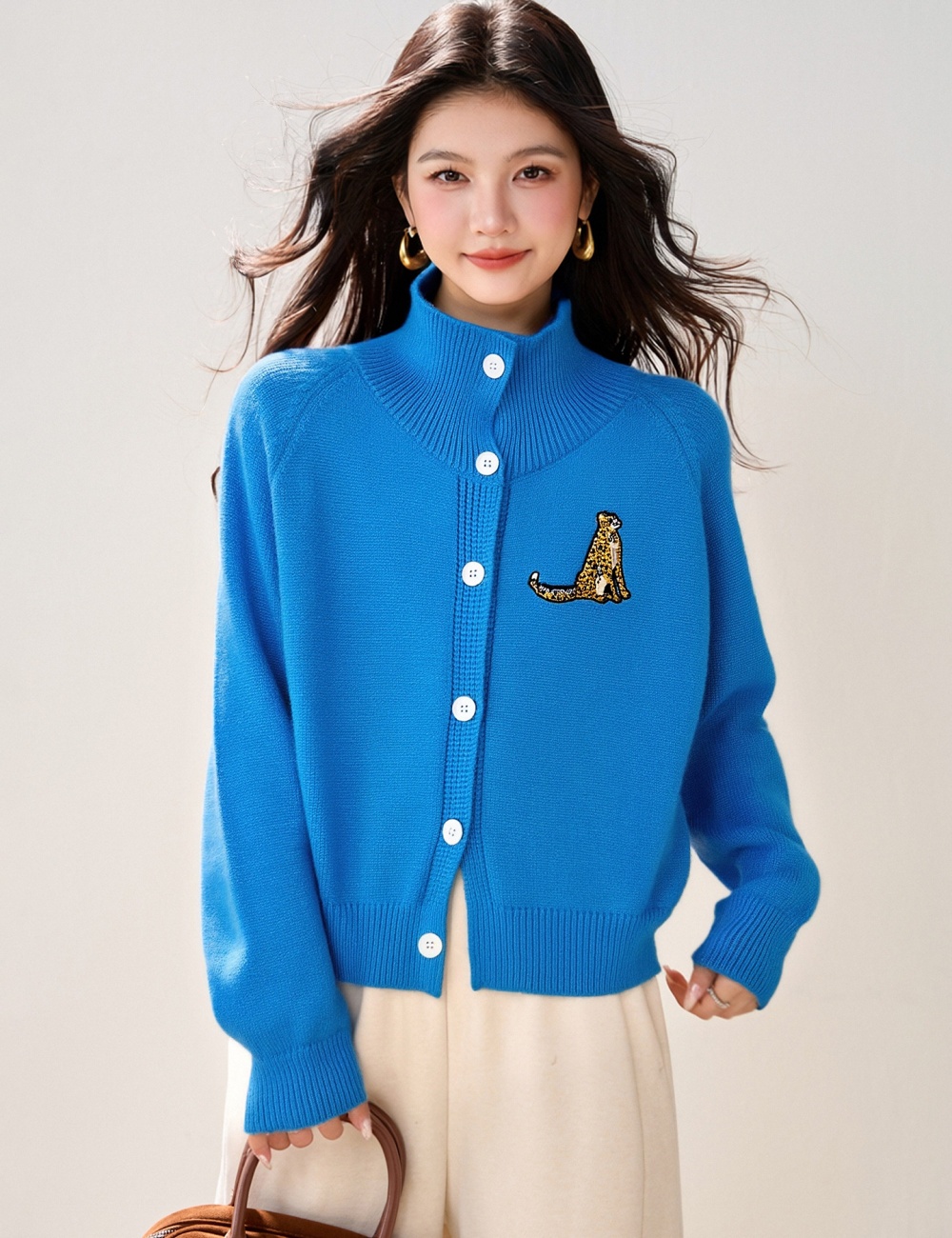 All-match lazy slim tops loose half high collar sweater for women