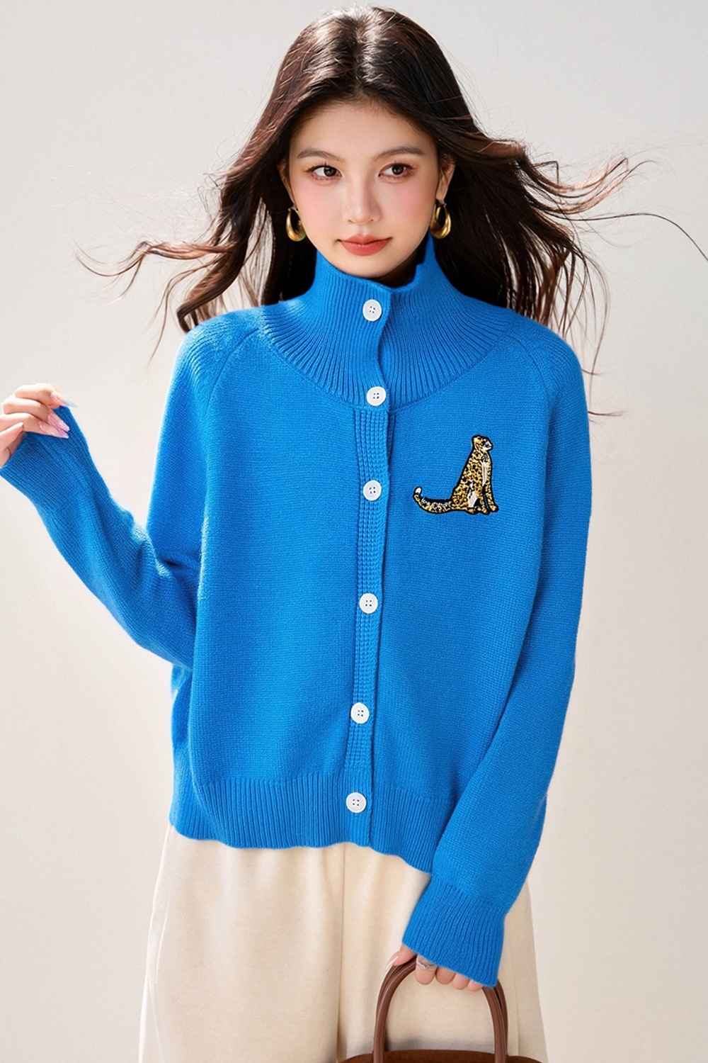 All-match lazy slim tops loose half high collar sweater for women