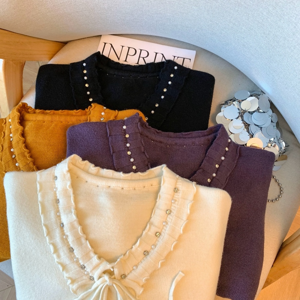 Knitted tender sweater winter rhinestone cardigan