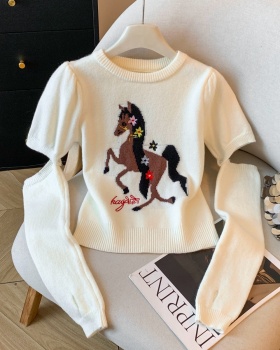 Thermal puff sleeve pony Korean style removable sleeve sweater