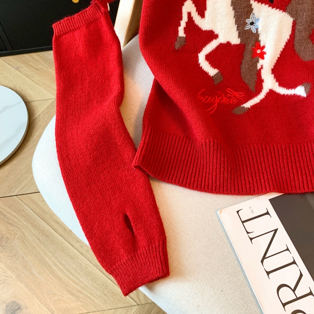 Thermal puff sleeve pony Korean style removable sleeve sweater