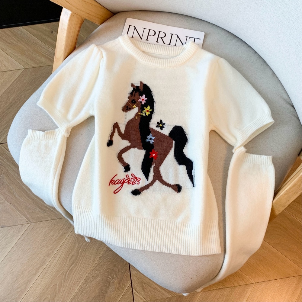 Thermal puff sleeve pony Korean style removable sleeve sweater