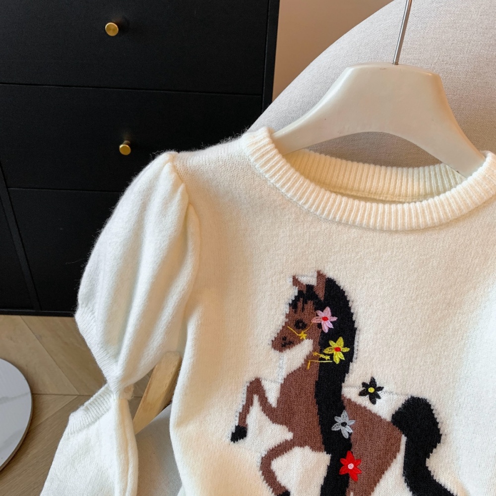 Thermal puff sleeve pony Korean style removable sleeve sweater