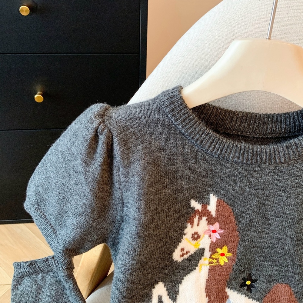 Thermal puff sleeve pony Korean style removable sleeve sweater